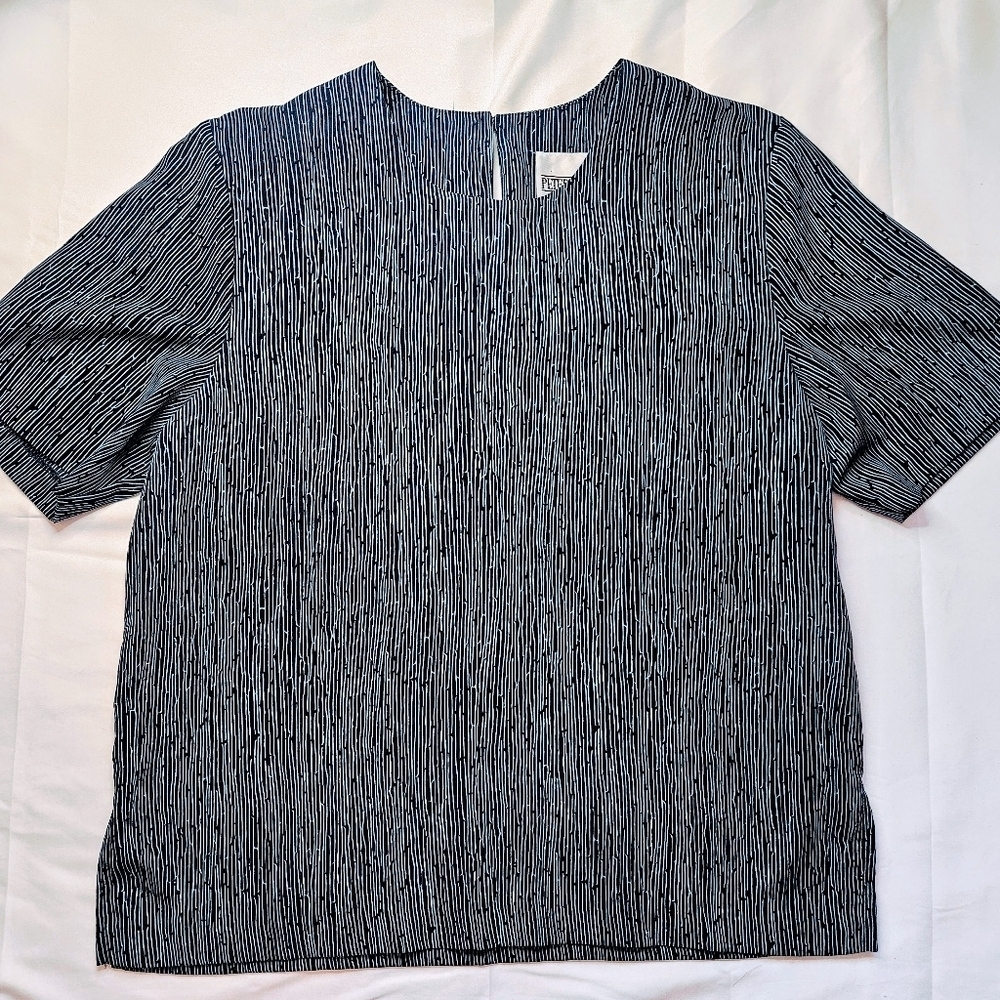 Peter Popovitch Womens Blue Vertical Striping Short Sleeve Blouse Size Medium